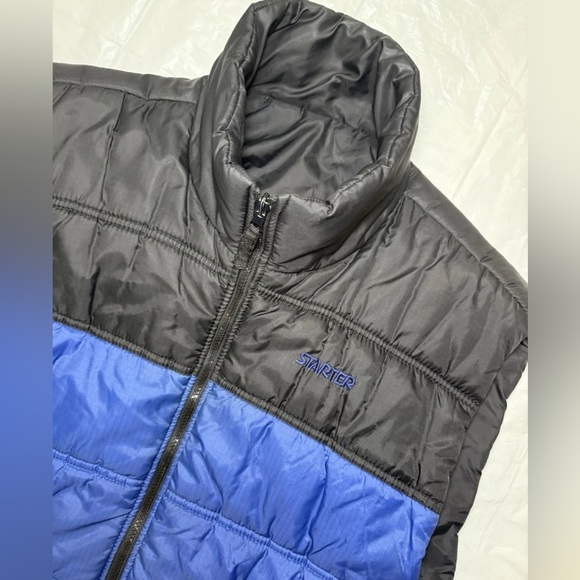 Vintage Starter Puffer Vest Mens XL Full Zip Blue Black Reversible Zip Pockets - Picture 2 of 7